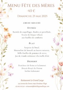 Menu fête des mères 2025 - Restaurant Le Grand Large - Ile de Ré