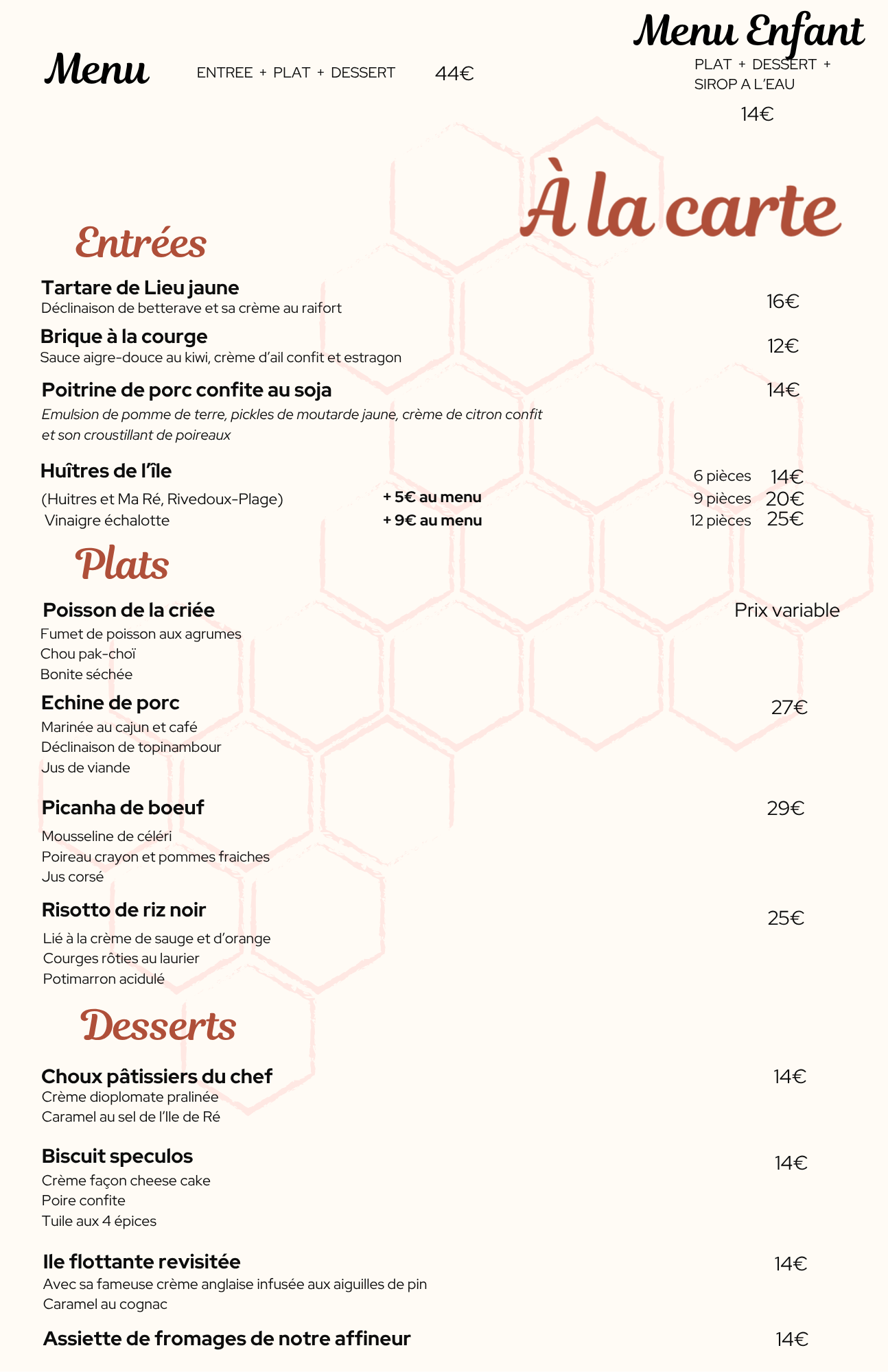 Restaurant Le Grand Large - ile de ré - carte - menu