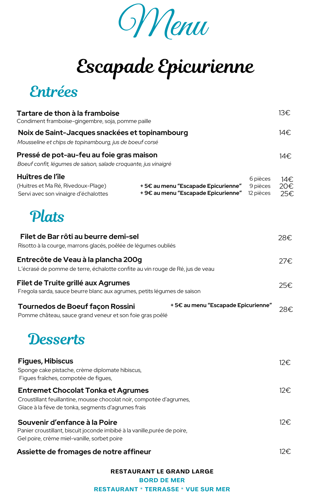 CARTE AUTOMNE 2026 - Restaurant Le Grand Large
