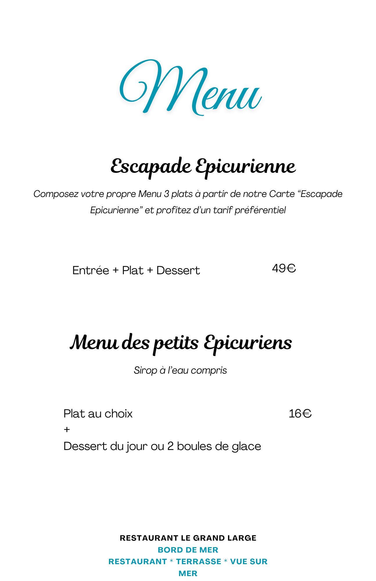 MENU AUTOMNE 2026 - Restaurant Le Grand Large