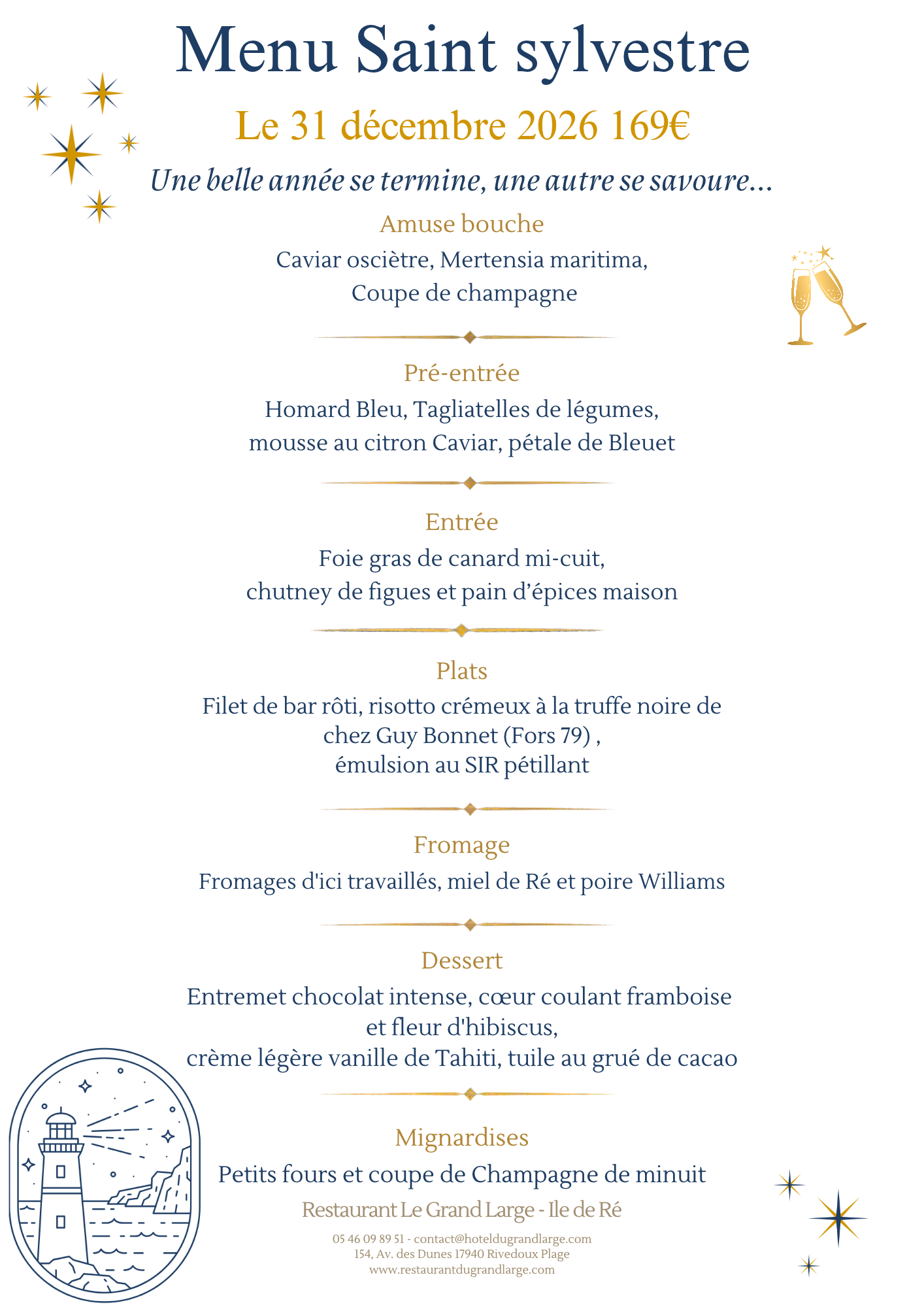 Menu Nouvel an - Le Grand Large - Restaurant - île de ré